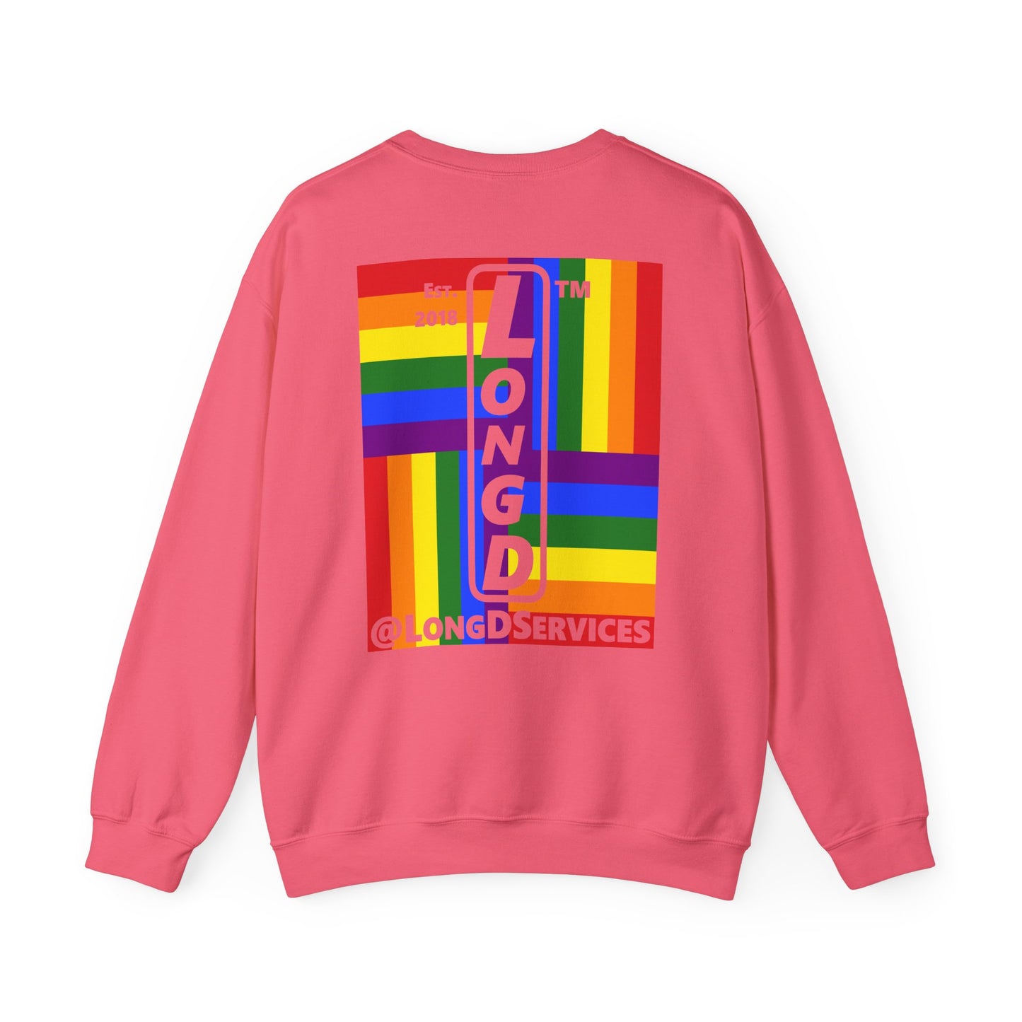 I Luv LongD negative windmill tag upright front-back logo crewneck sweatshirt
