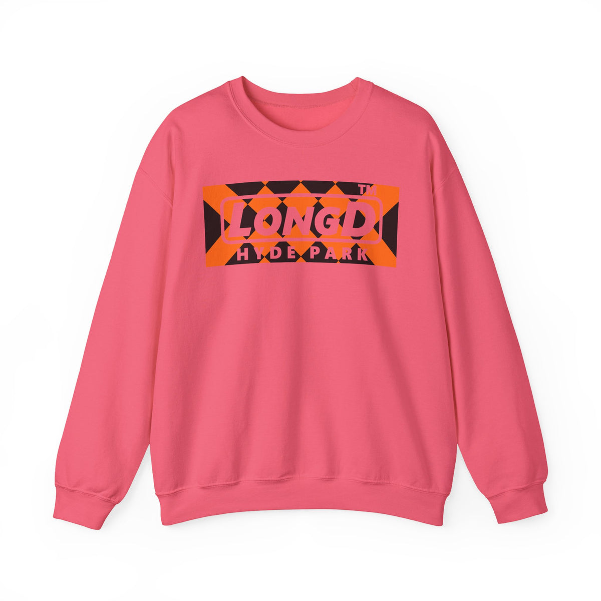 LongD Hyde Park negative stylized argyle logo (Halloween colors) crewneck sweatshirt