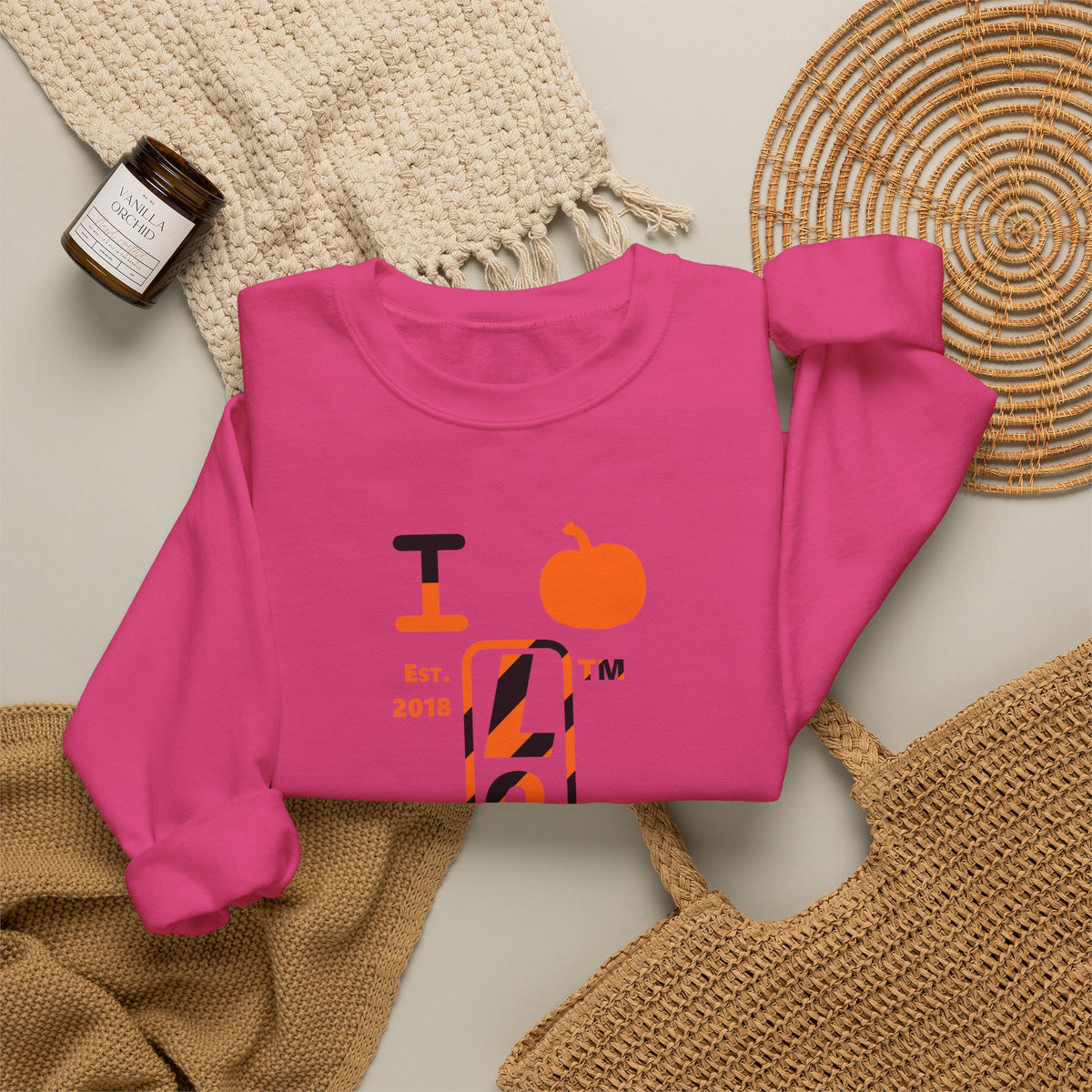 I pumpkin LongD Chicago positive upright pixel-weighted 12-striped front-back logo crewneck sweatshirt