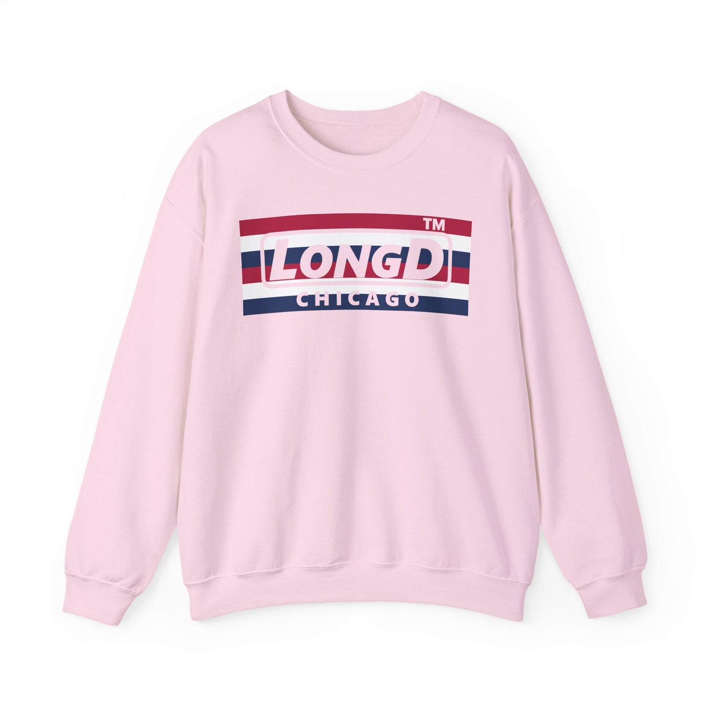 LongD negative horizontal 6-striped Chicago logo crewneck sweatshirt (patriotic colors)