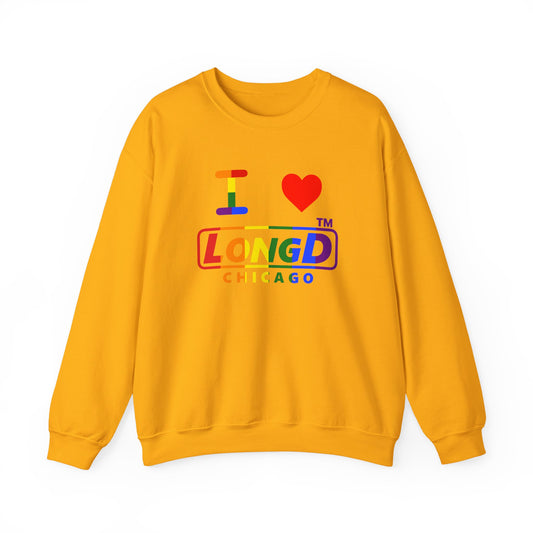 I Luv LongD positive vertical striped Chicago logo crewneck sweatshirt (Pride colors)