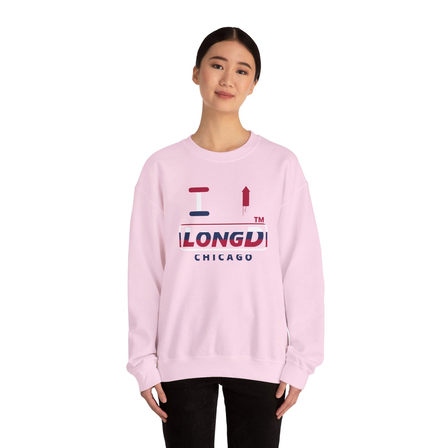 I firecracker LongD positive horizontal 6-striped Chicago logo crewneck sweatshirt