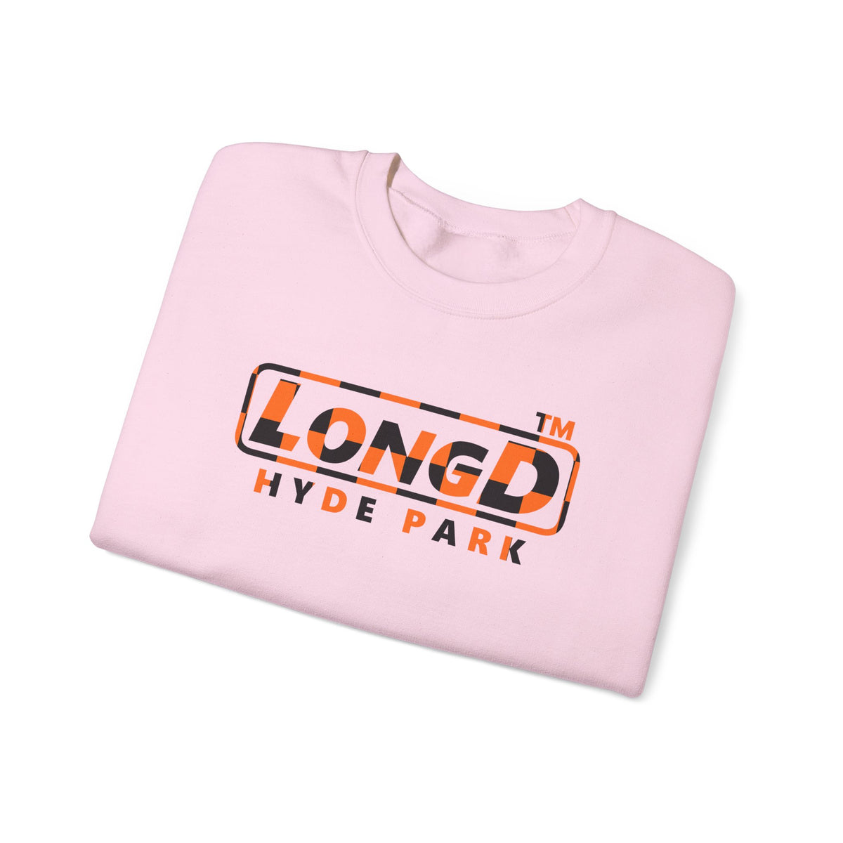 LongD Hyde Park positive checkered logo (Halloween colors) crewneck sweatshirt