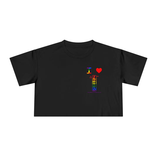 I Luv LongD Positive horizontal 6-striped upright single-breasted tag-domain logo crop tee (Pride colors)