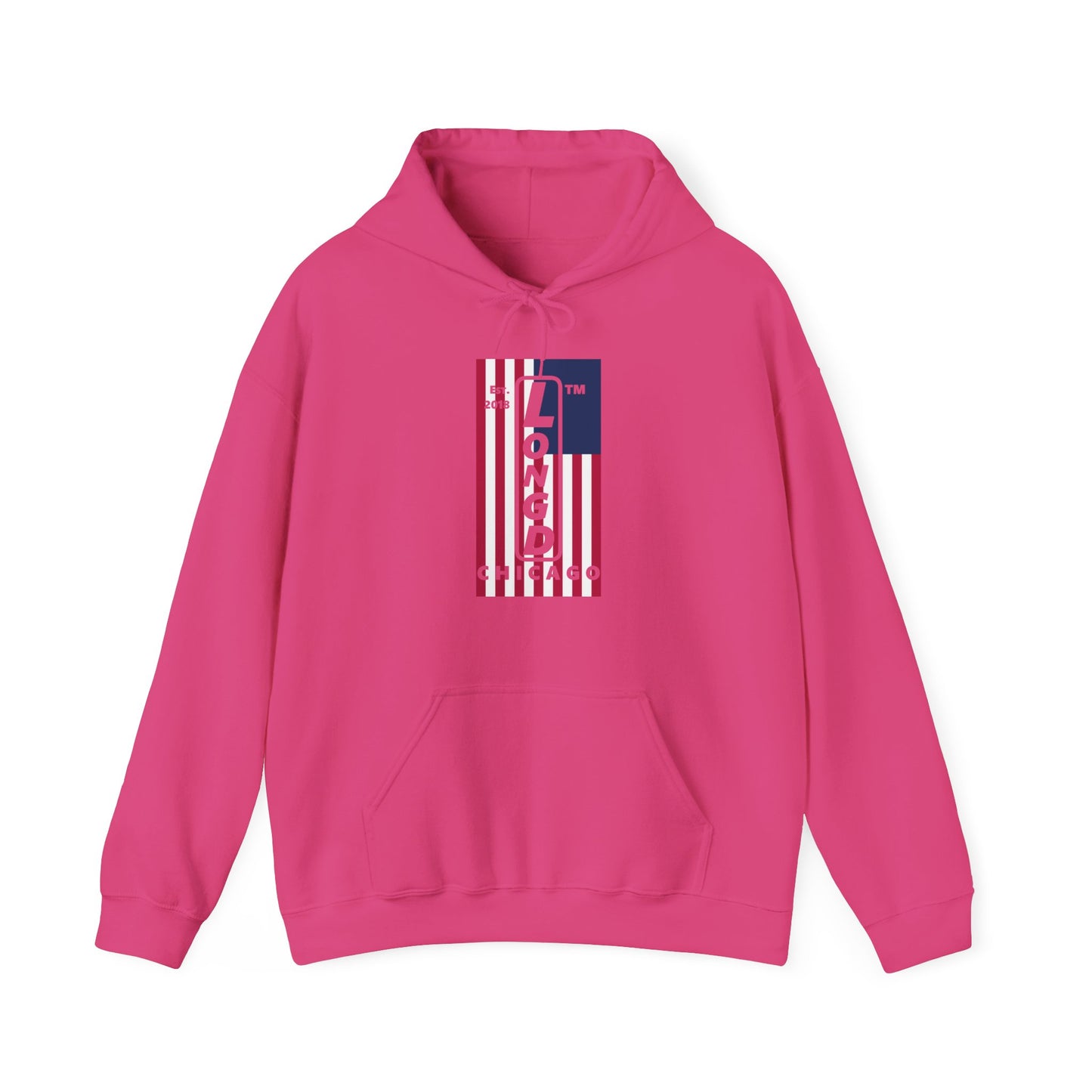 LongD® negative flag upright Chicago logo hoodie