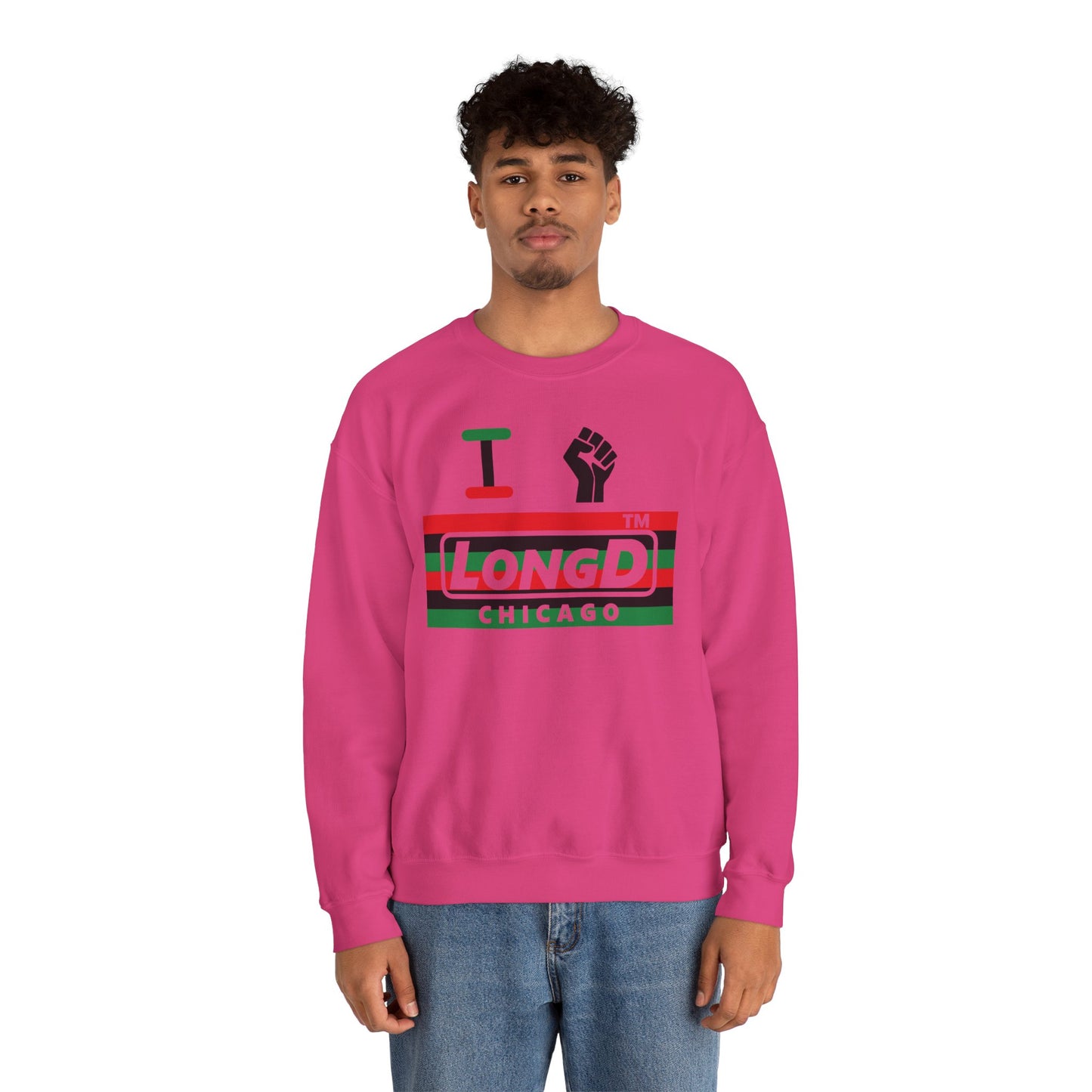 I fist LongD negative horizontal 6-striped Chicago logo crewneck sweatshirt