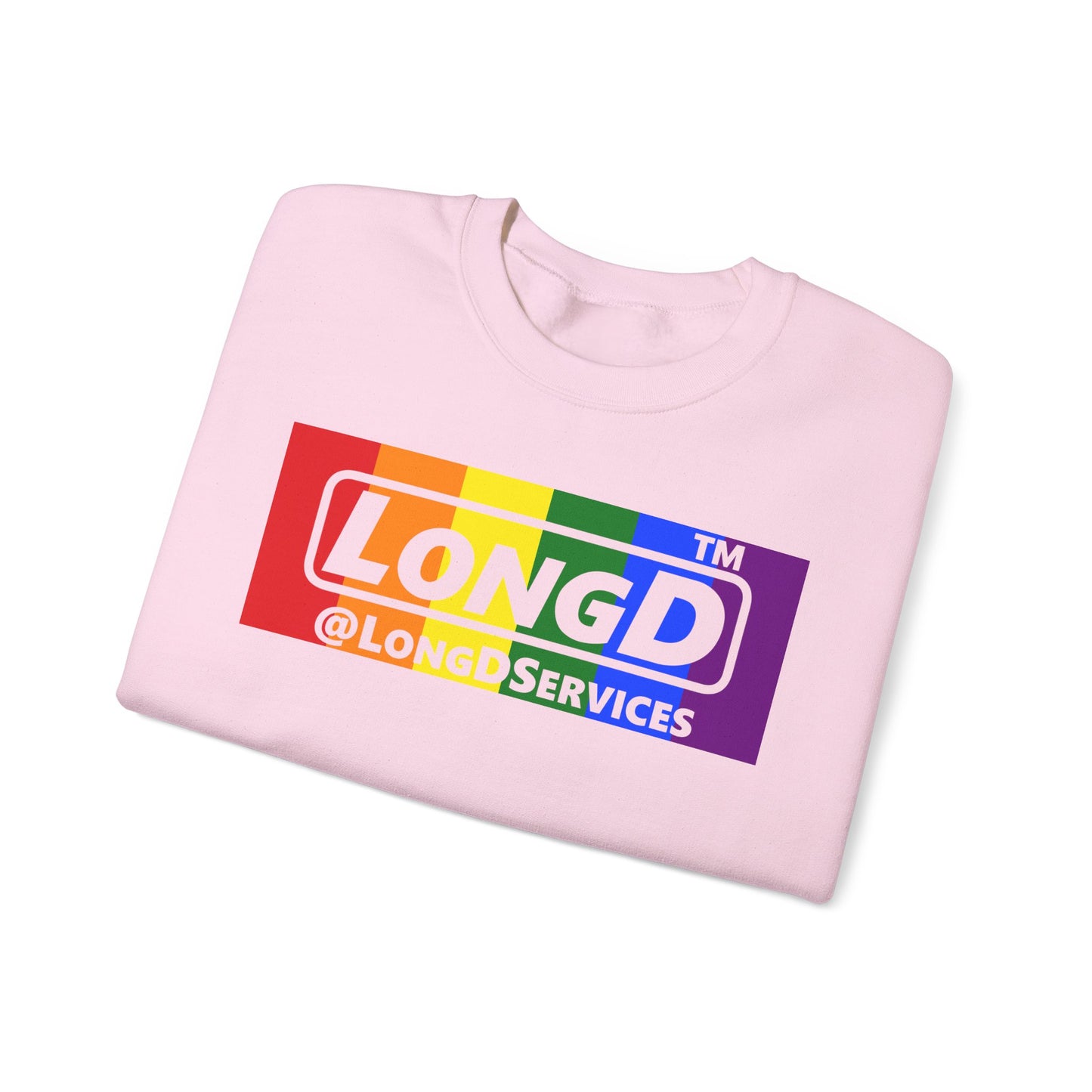 LongD official basic 4-print tag logo crewneck sweatshirt with Pride heart