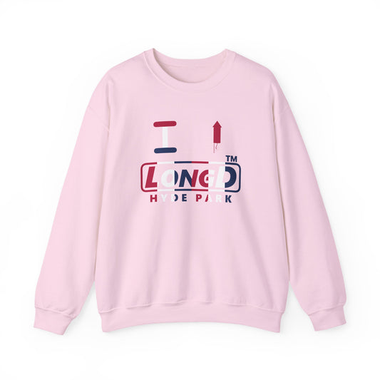 I firecracker LongD positive vertical 6-striped Hyde Park logo crewneck sweatshirt