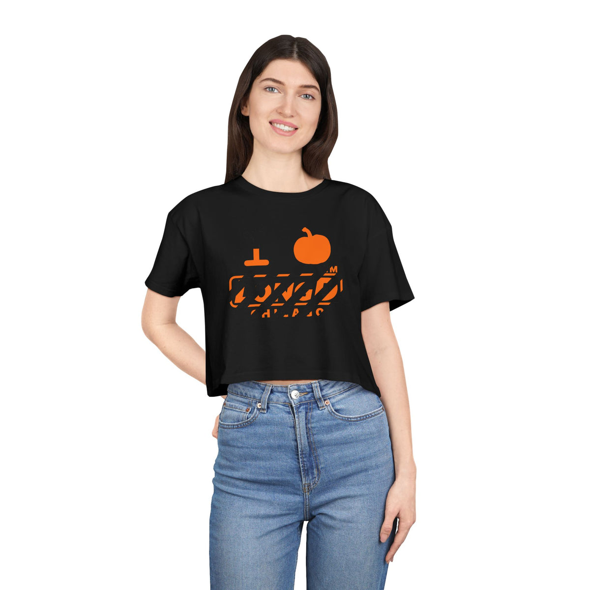 I pumpkin LongD Chicago positive 12-striped logo crop tee