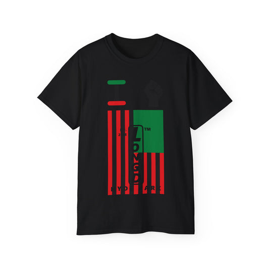 I fist LongD Cotton Tee negative flag Hyde Park upright logo (Juneteenth colors)