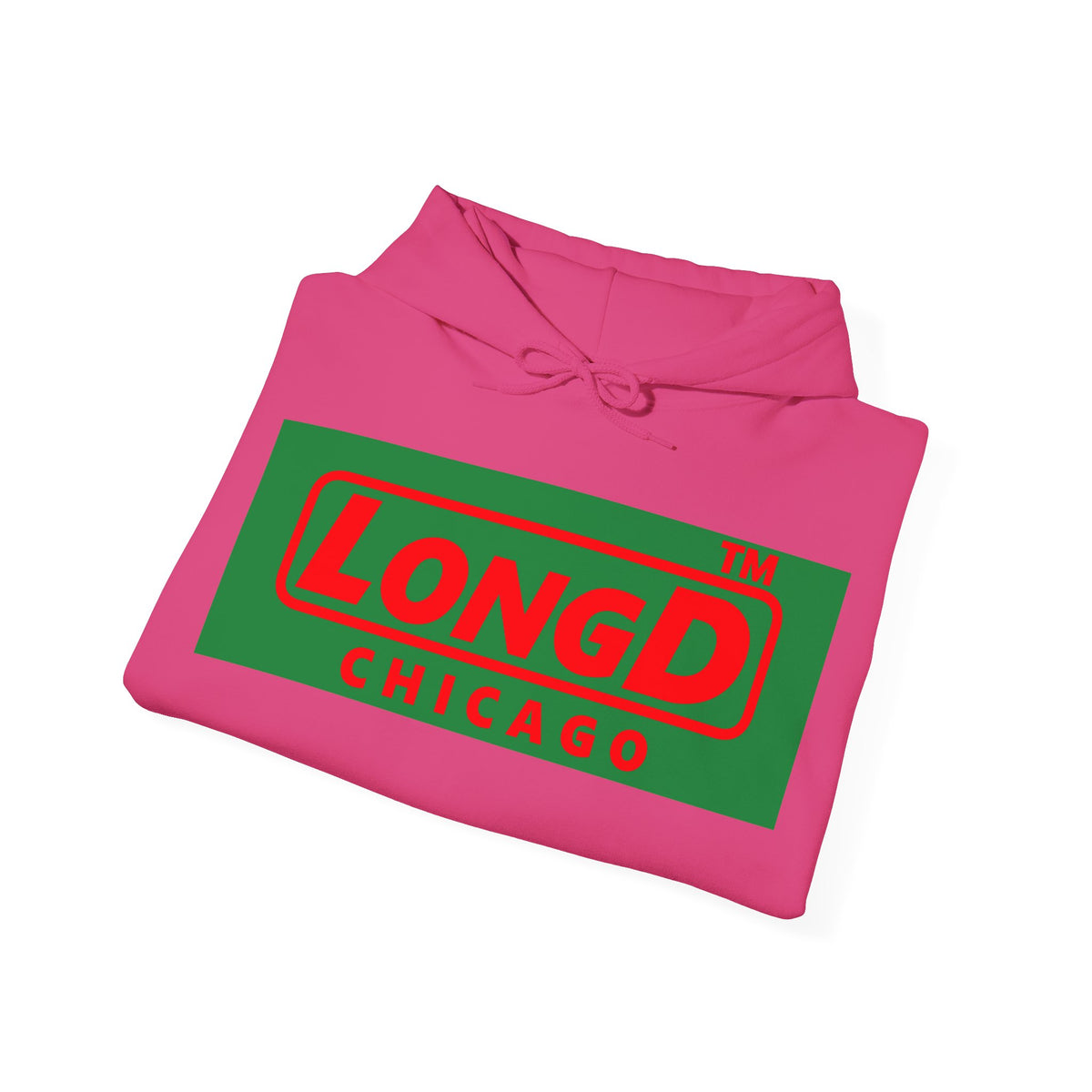 LongD Chicago logo positive red on negative green (Xmas colors) hoodie