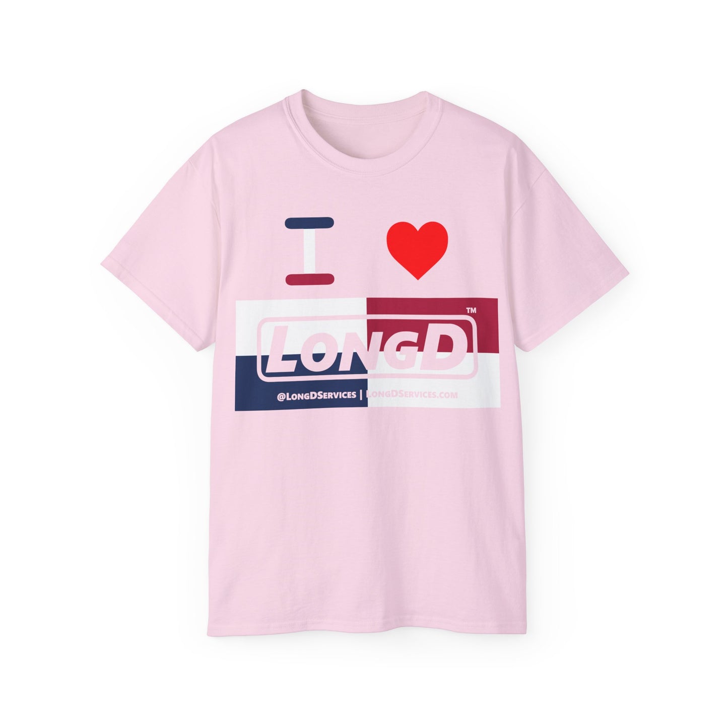 I Luv LongD® Logo Cotton Tee Red, White and Blue negative quarters text