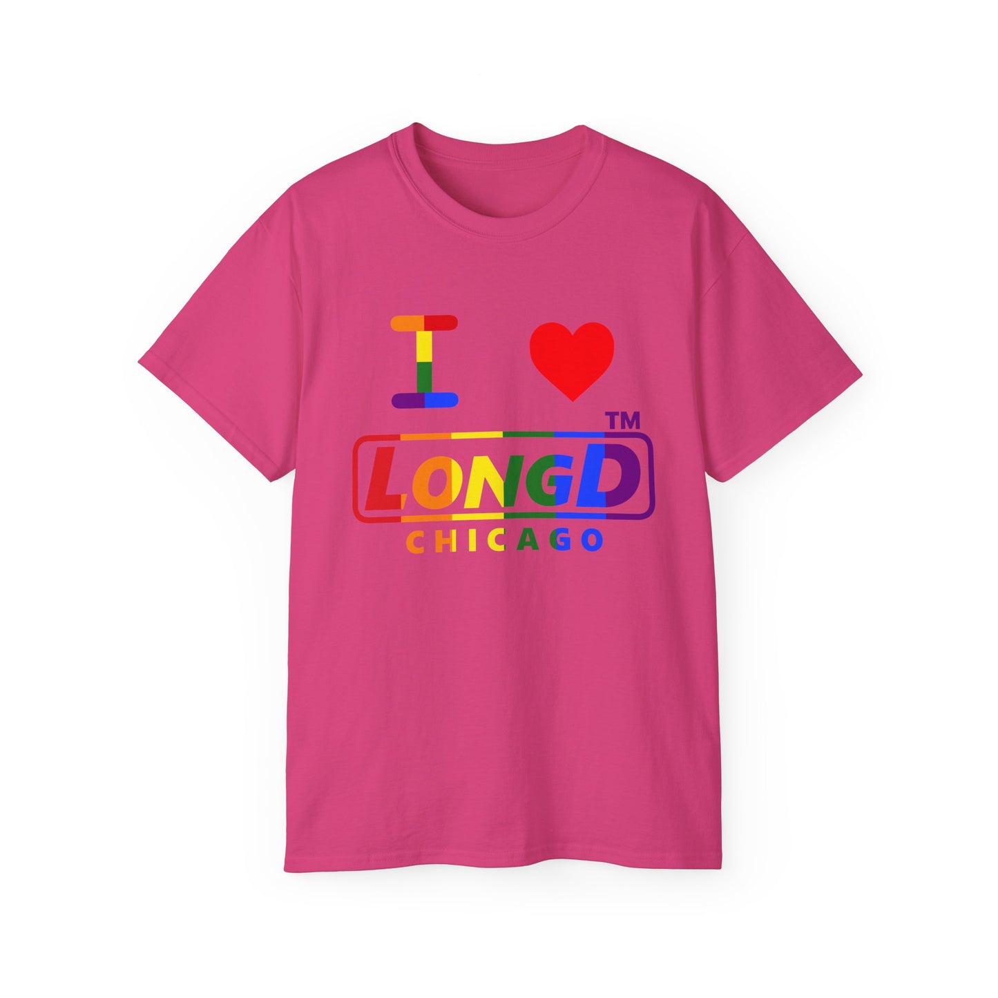 I Luv LongD positive vertical striped Chicago logo cotton tee (Pride colors)
