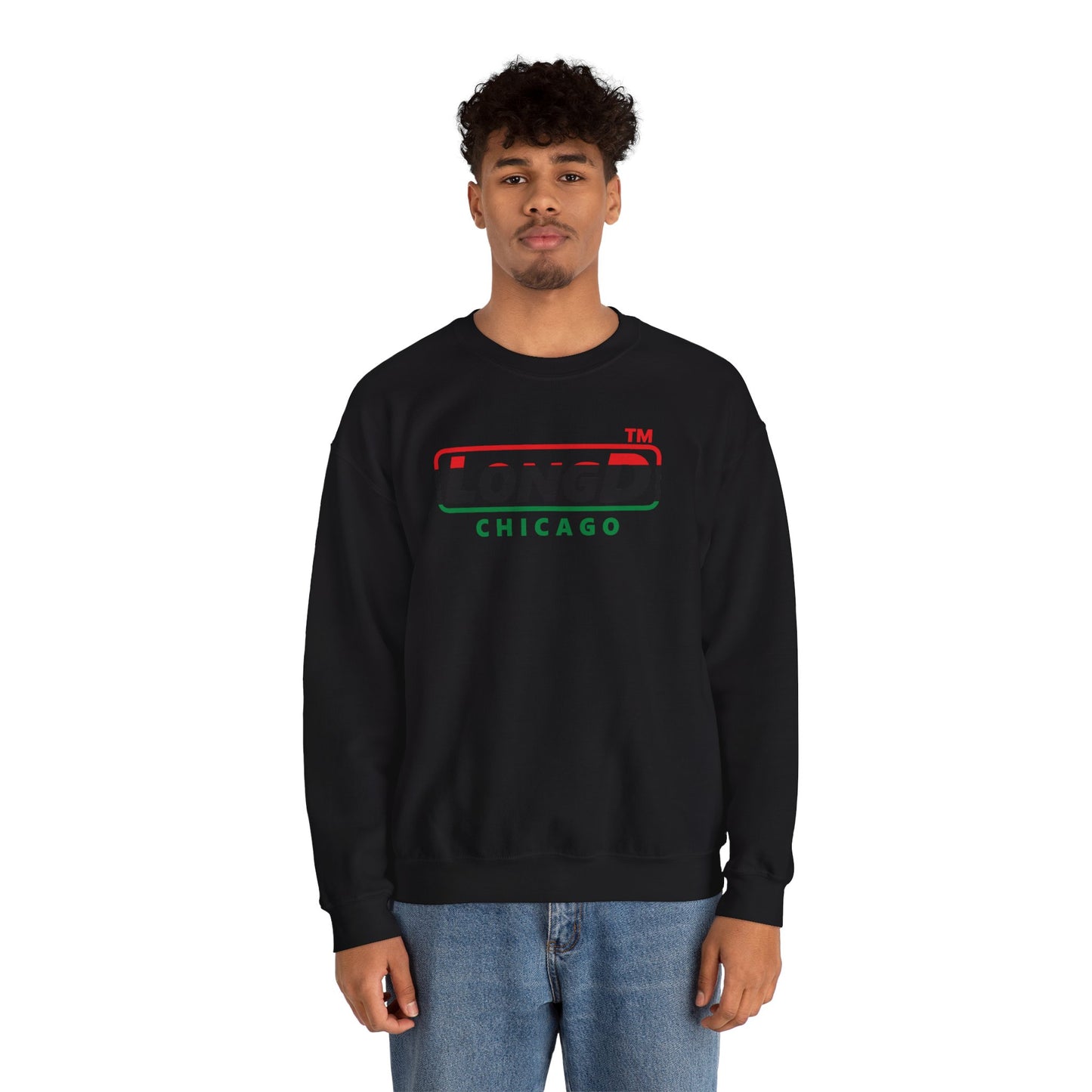 LongD positive horizontal 3-striped Chicago logo crewneck sweatshirt (Juneteenth colors)