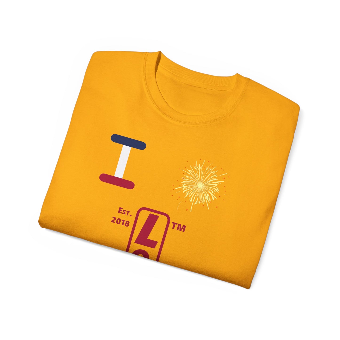I Burst LongD cotton tee positive horizontal 3-striped Chicago upright logo (Patriotic colors)