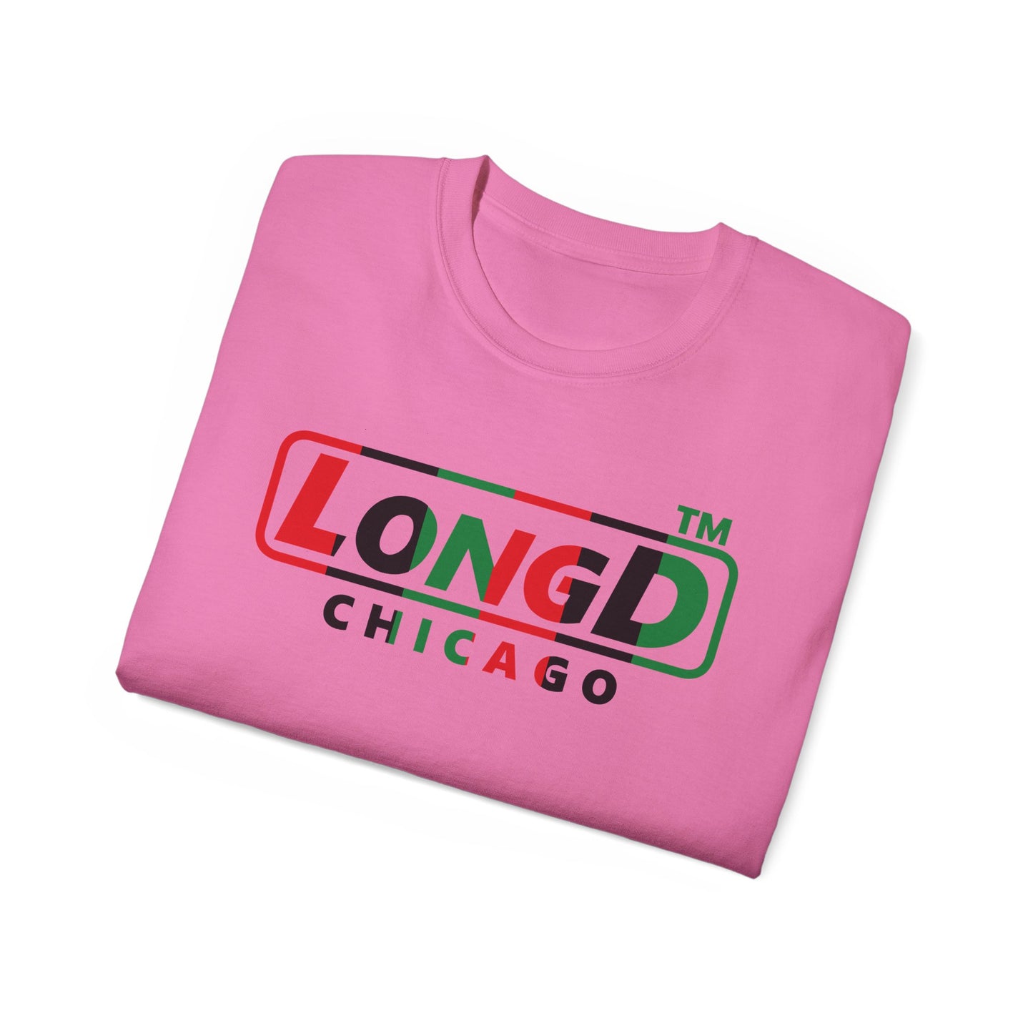 LongD positive vertical 6-striped Chicago logo cotton tee (Juneteenth colors)