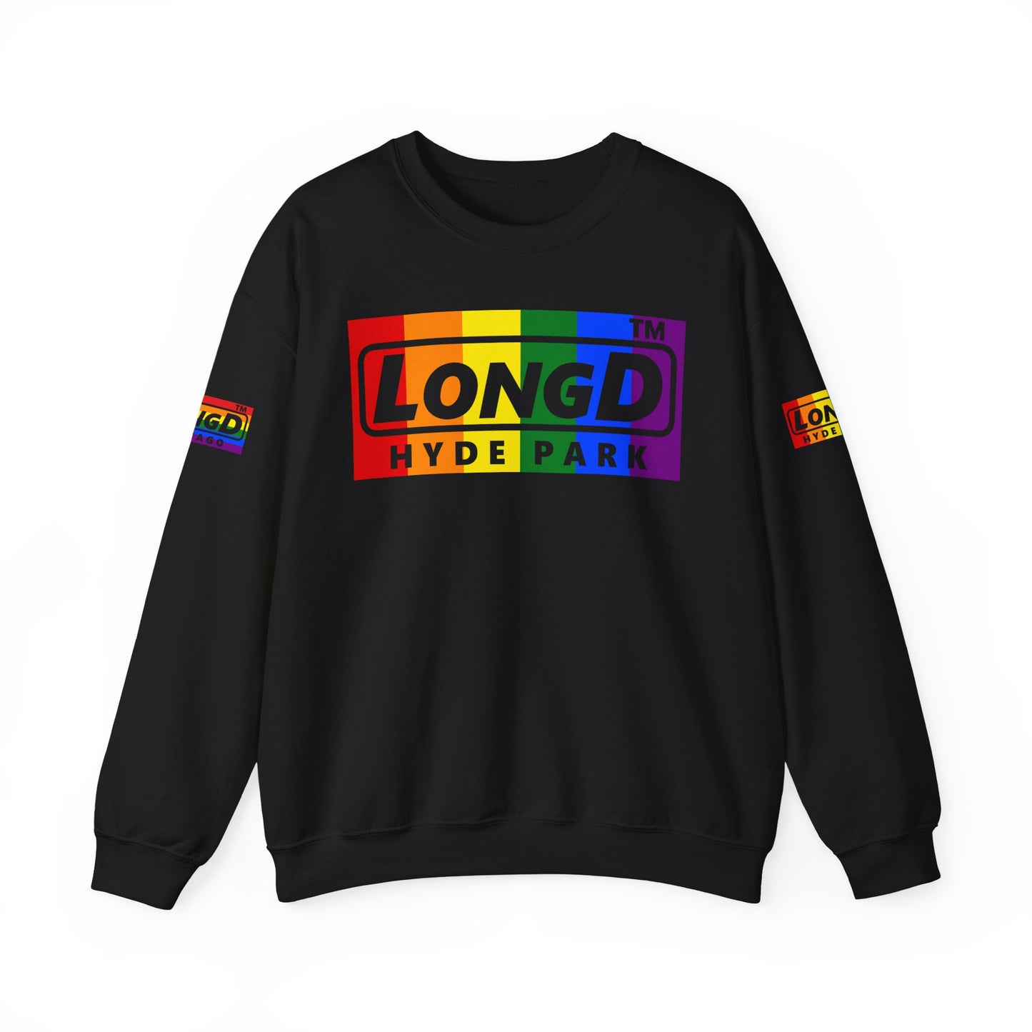 LongD official basic 4-print Hyde Park logo crewneck sweatshirt with Pride heart