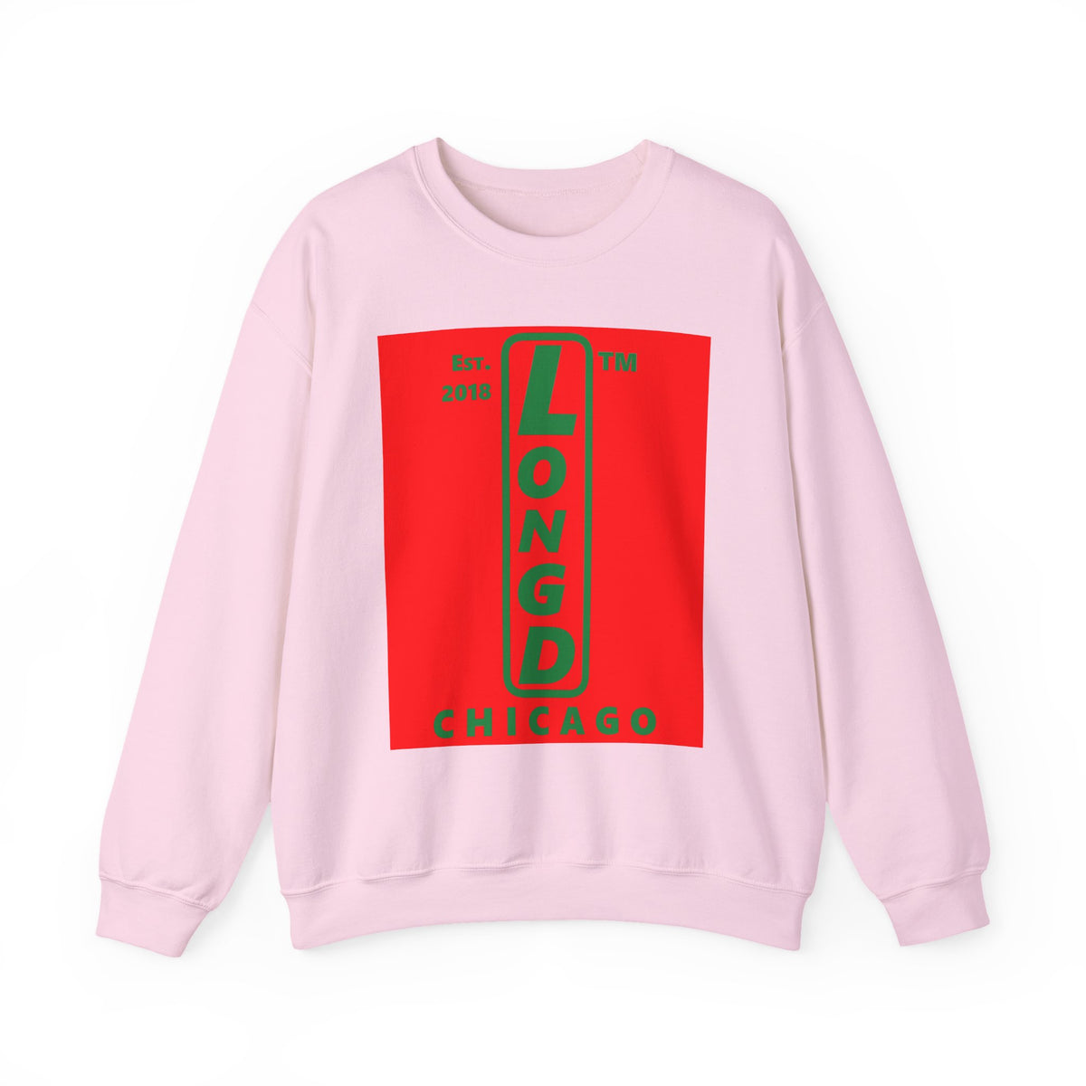 LongD Chicago upright logo positive green on negative red (Xmas colors) crewneck sweatshirt