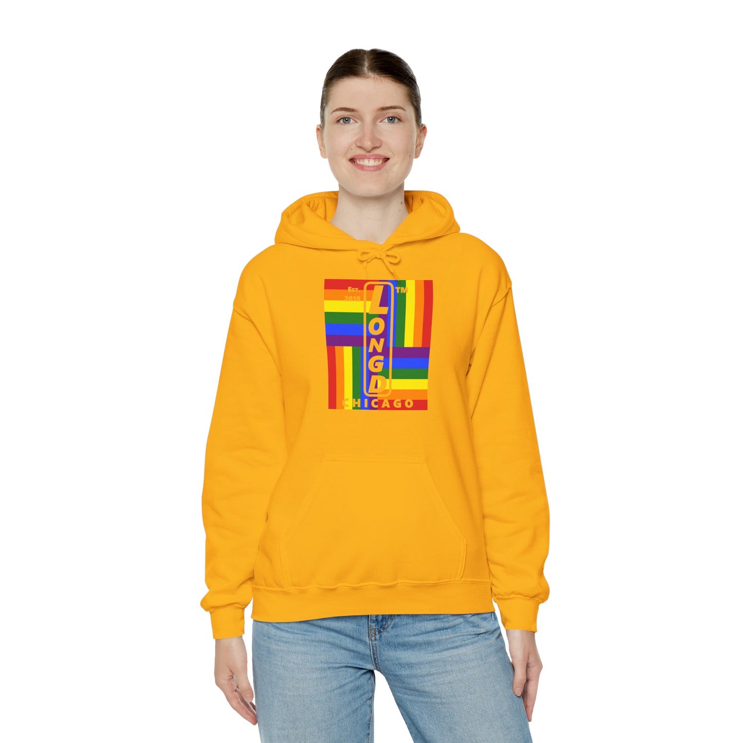 LongD® negative windmill upright Chicago logo hoodie (Pride colors)