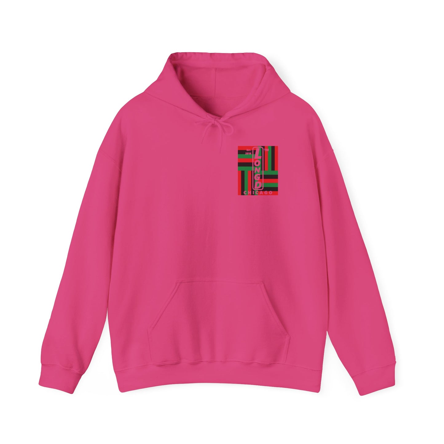 LongD single-breasted negative windmill front-back upright Chicago logo hoodie (Juneteenth colors)
