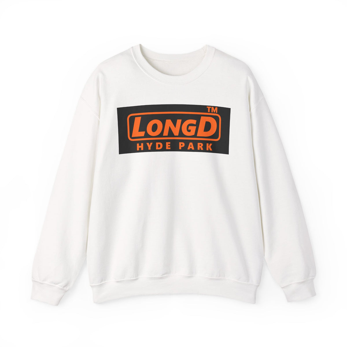 LongD Hyde Park logo orange (FE7518) on Black (000000) (Halloween colors) crewneck sweatshirt