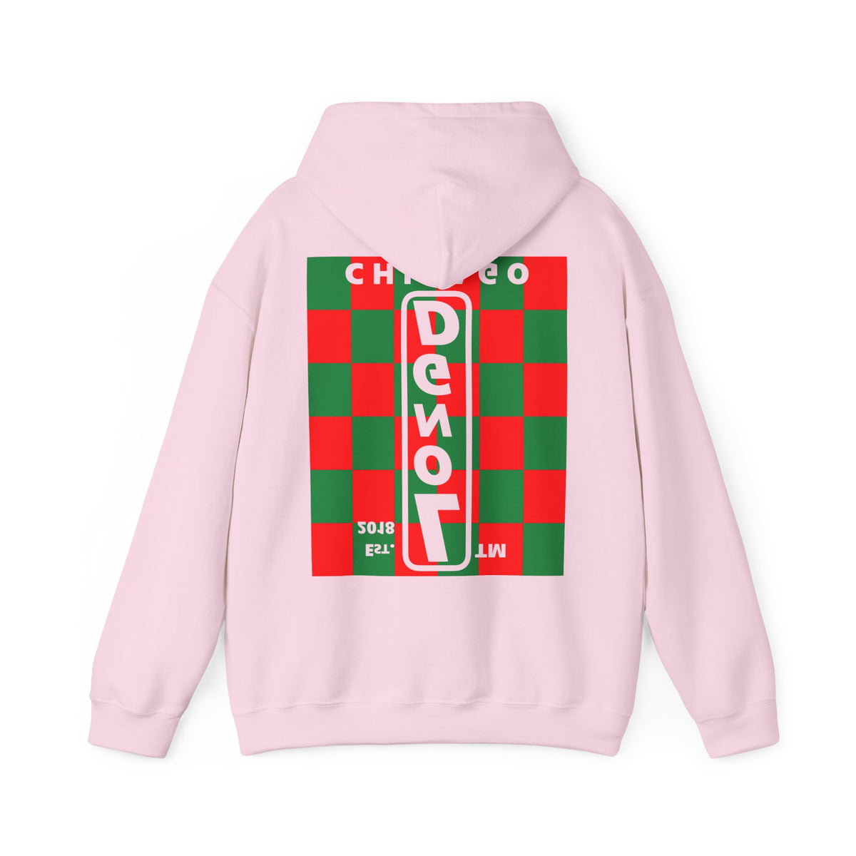 LongD Chicago negative upright checkered front-back logo (Xmas colors) hoodie