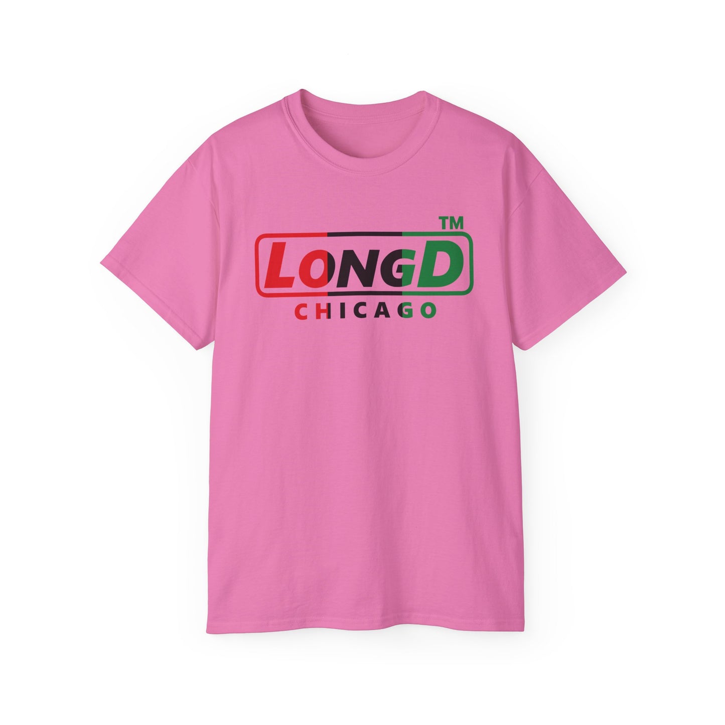 LongD positive vertical 3-striped Chicago logo cotton tee (Juneteenth colors)