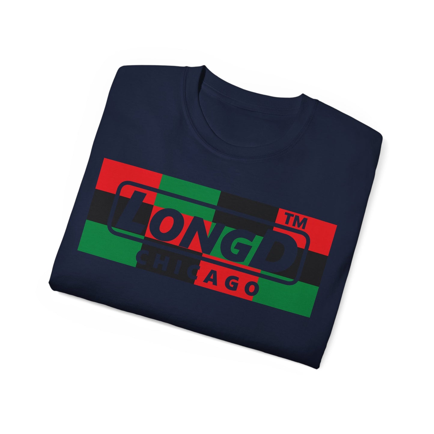 LongD negative 3x4 Chicago logo cotton tee (Juneteenth colors)