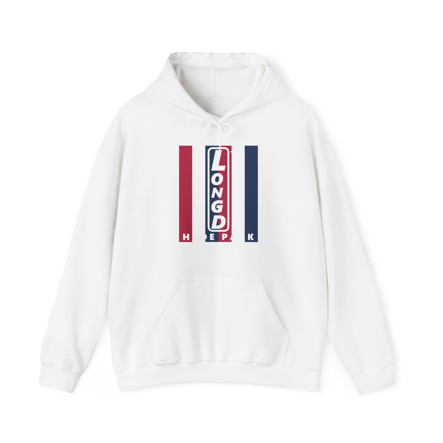 LongD® negative vertical 6-striped upright Hyde Park logo hoodie