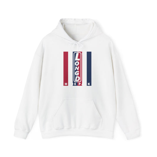 LongD® negative vertical 6-striped upright Hyde Park logo hoodie