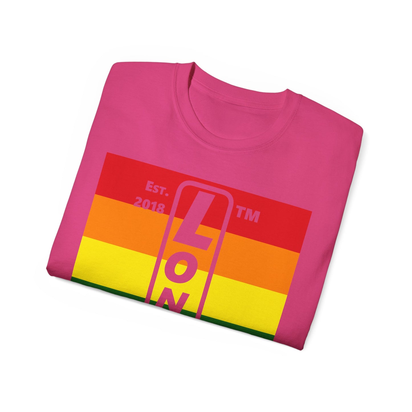 LongD Cotton Tee negative horizontal striped Hyde Park upright logo (Pride colors)