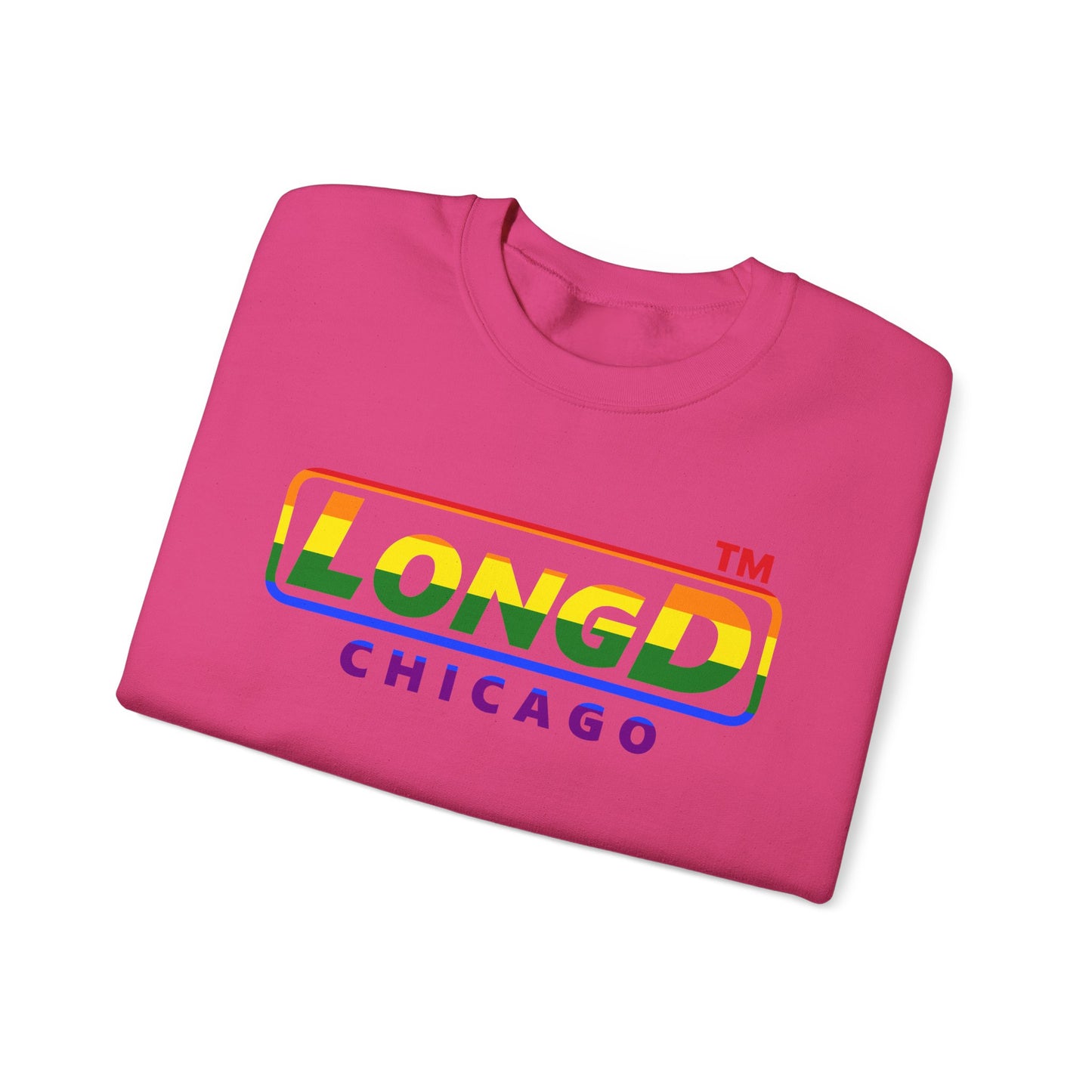 LongD positive horizontal striped Chicago logo crewneck sweatshirt (Pride colors)