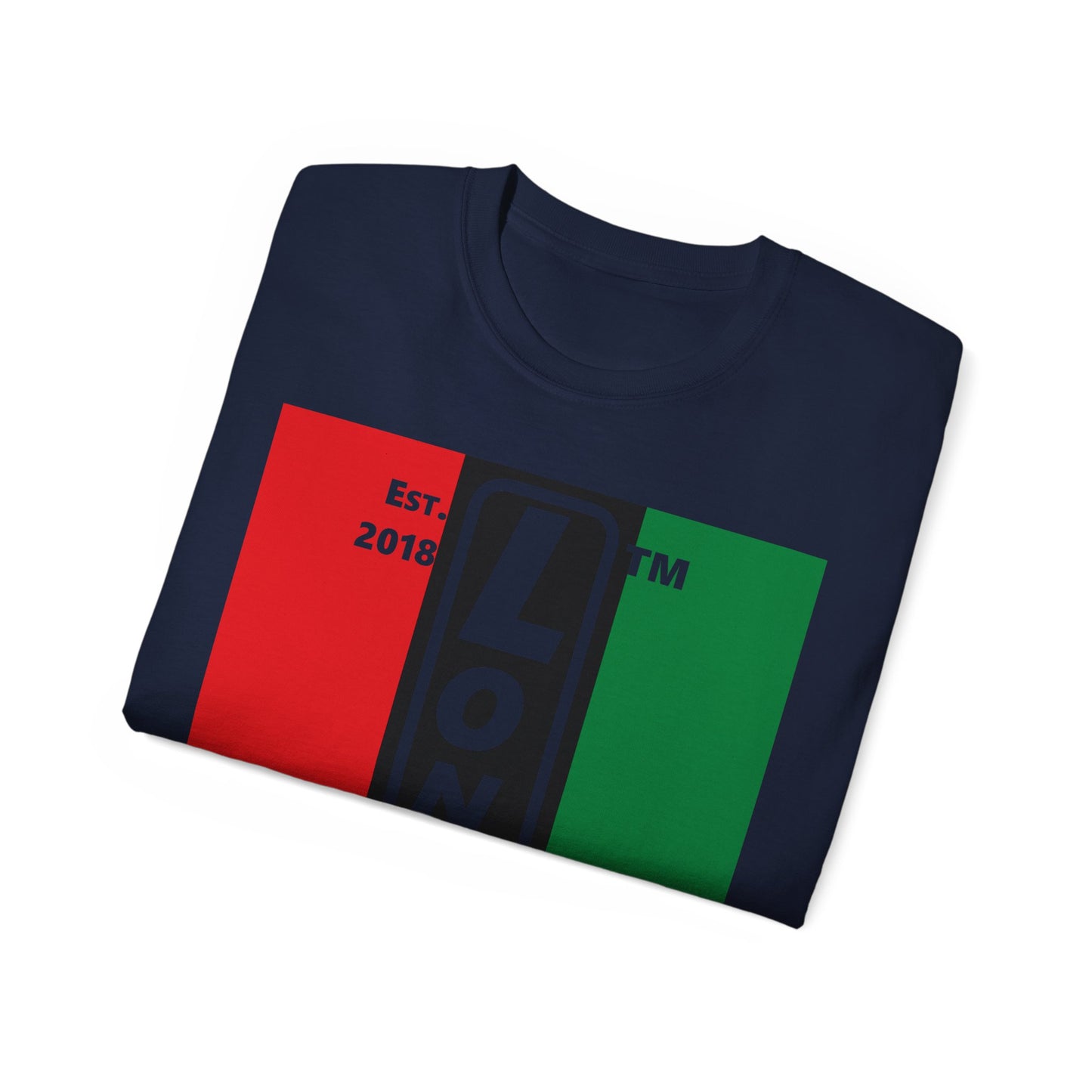 LongD Cotton Tee negative vertical striped Hyde Park upright logo (Juneteenth colors)