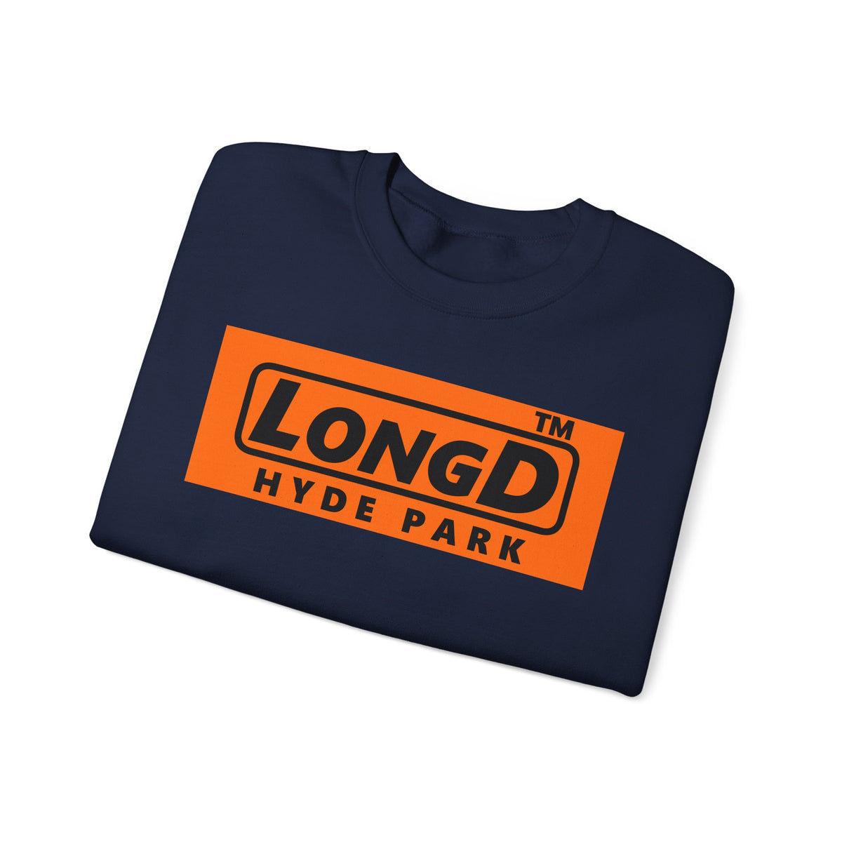 LongD Hyde Park logo Black (000000) on orange (FE7518) (Halloween colors) crewneck sweatshirt