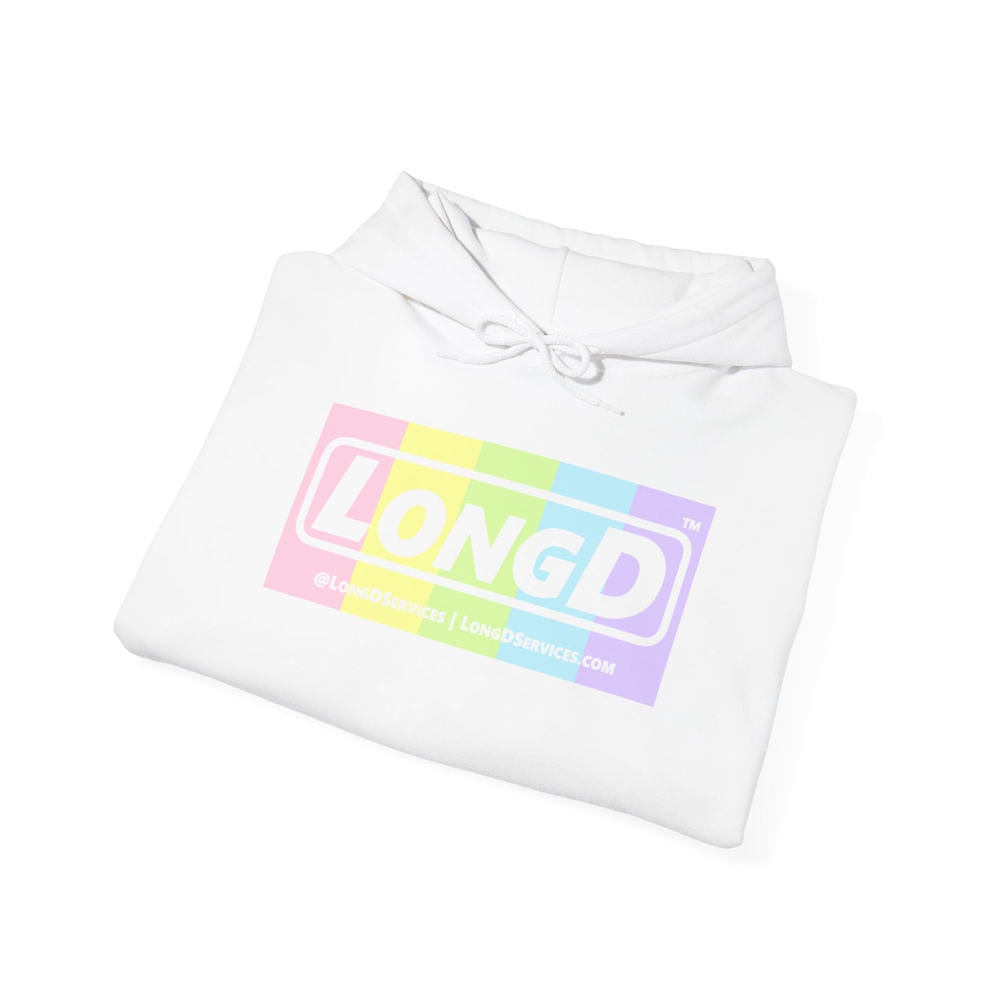 LongD® Logo Hoodie pastel spectrum negative text coloration