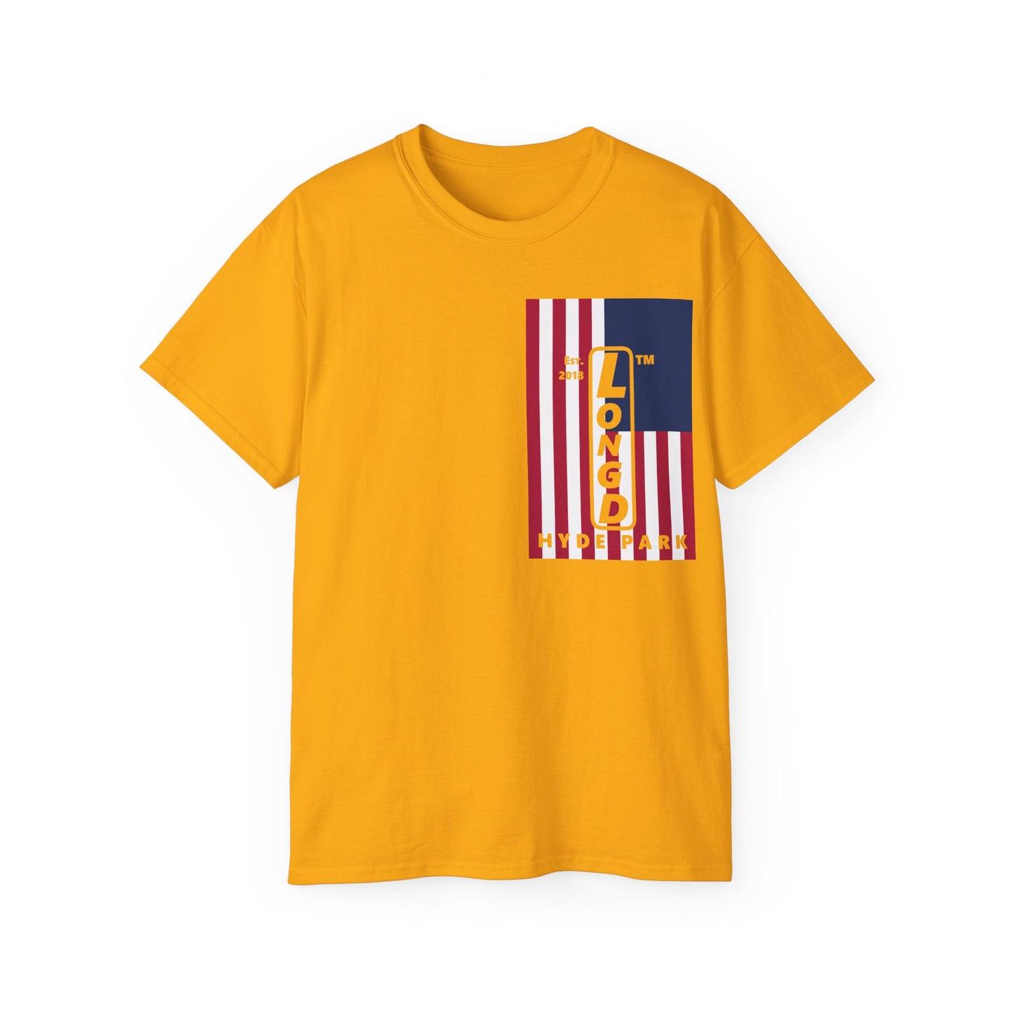 LongD cotton tee negative cropped flag single-breasted front-back Hyde Park upright logo (Patriotic colors)