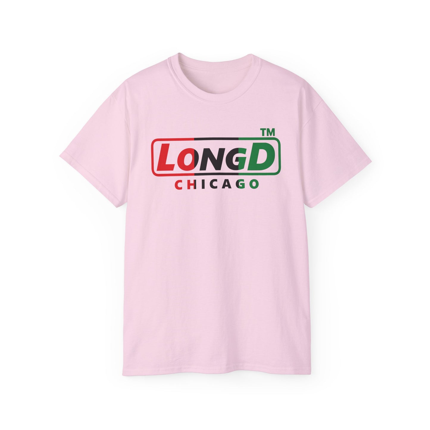 LongD positive vertical 3-striped Chicago logo cotton tee (Juneteenth colors)