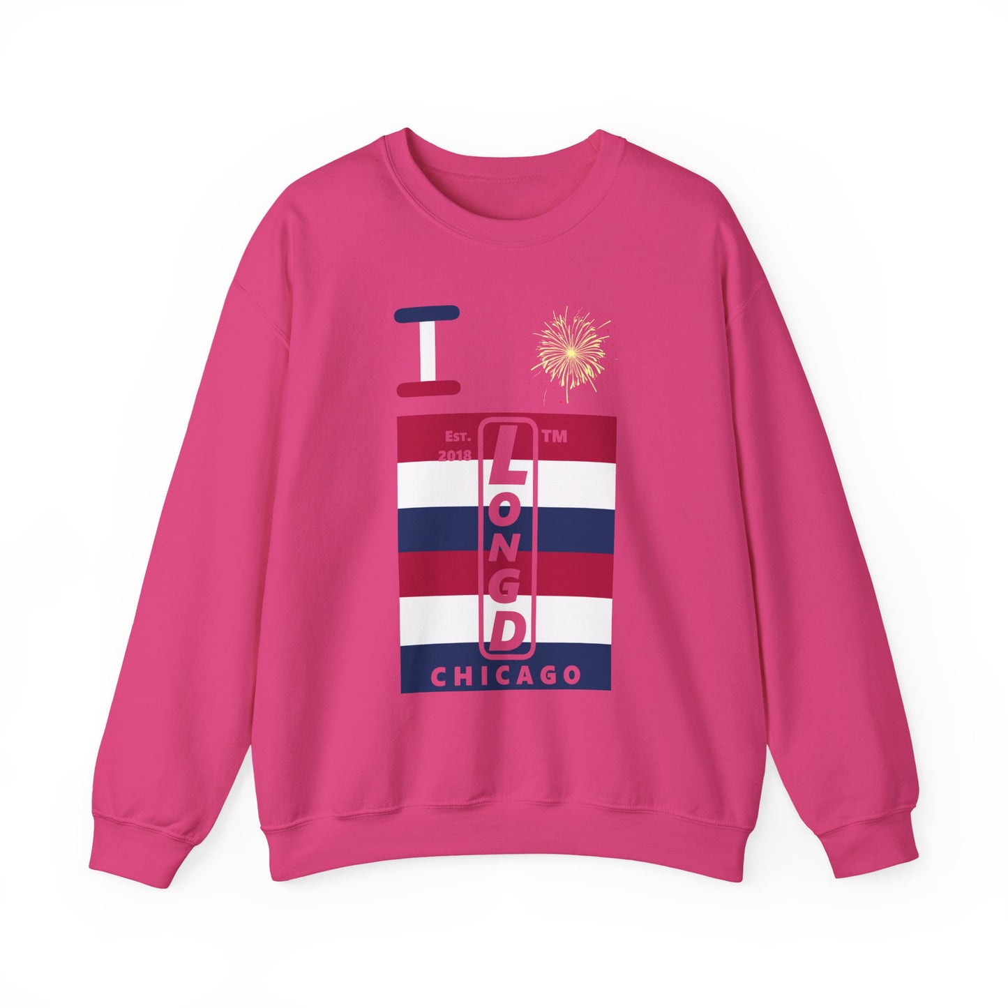 I Burst LongD negative horizontal 6-striped Hyde Park upright logo crewneck sweatshirt