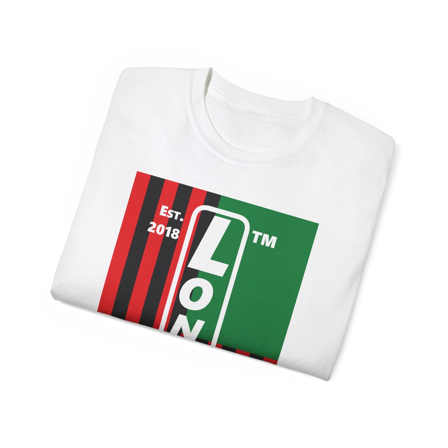 LongD Cotton Tee negative flag Chicago upright logo (Juneteenth colors)