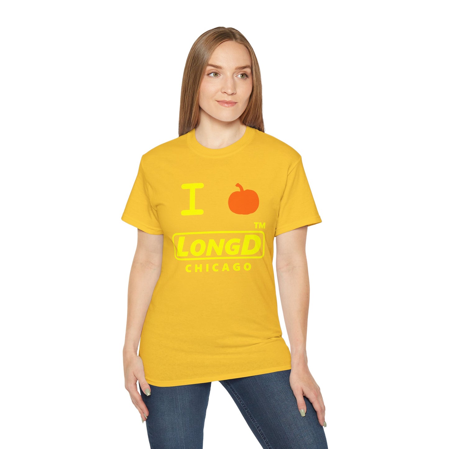 I Pumpkin LongD® Logo Cotton Tee positive yellow basic Chicago logo