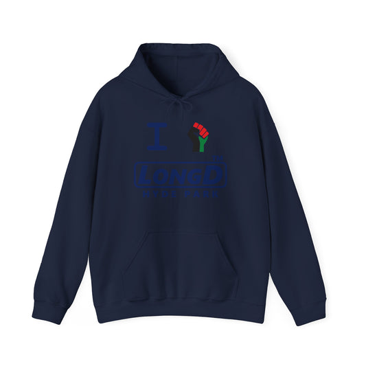 I fist LongD® basic official Hyde Park logo Hoodie (Juneteenth colors)