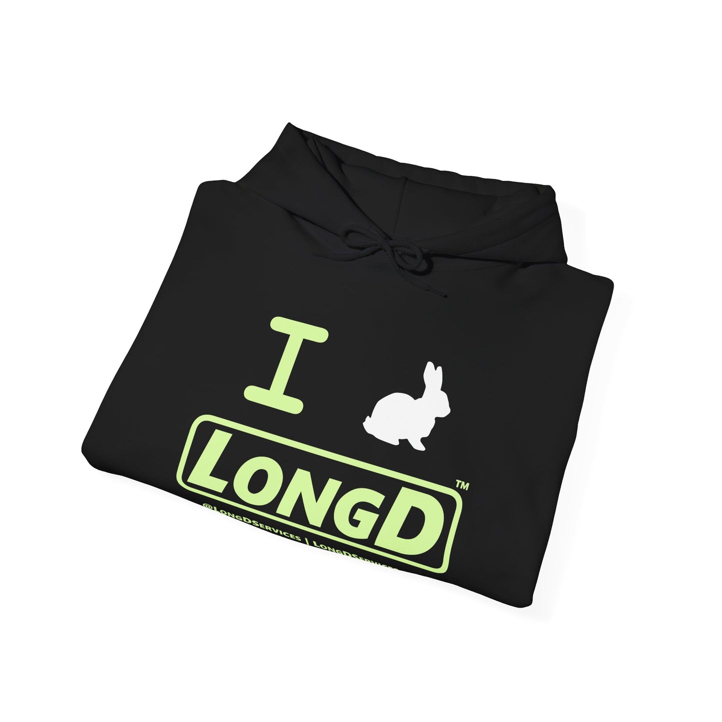 I Bunny LongD® Logo Hoodie Pastel green text (White Easter Bunny)