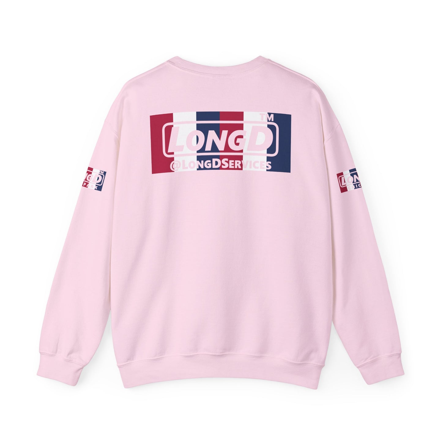 LongD negative vertical 6-striped 4-print single-breasted Chicago logo crewneck sweatshirt (patriotic colors)