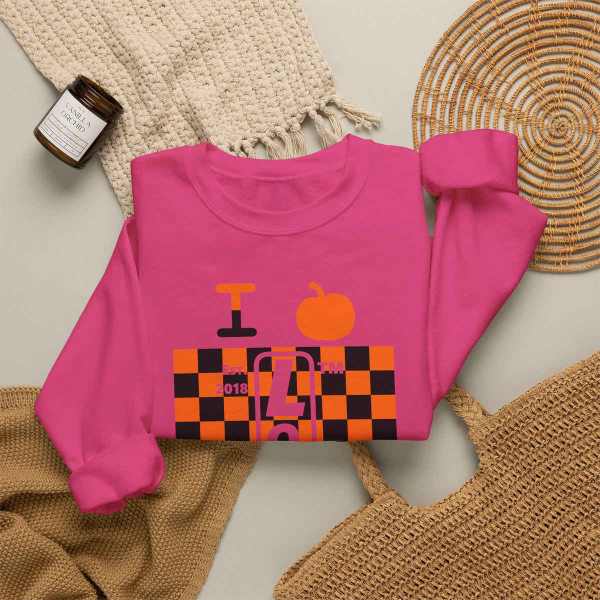 I pumpkin LongD Hyde Park negative upright checkered logo crewneck sweatshirt