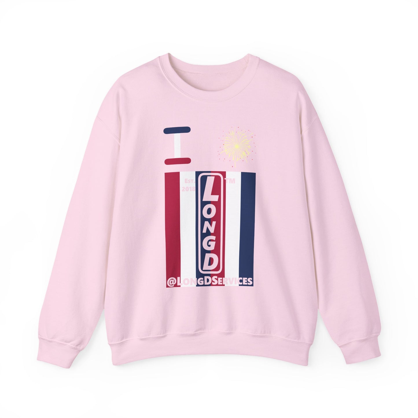 I Burst LongD negative vertical 6-striped tag upright logo crewneck sweatshirt