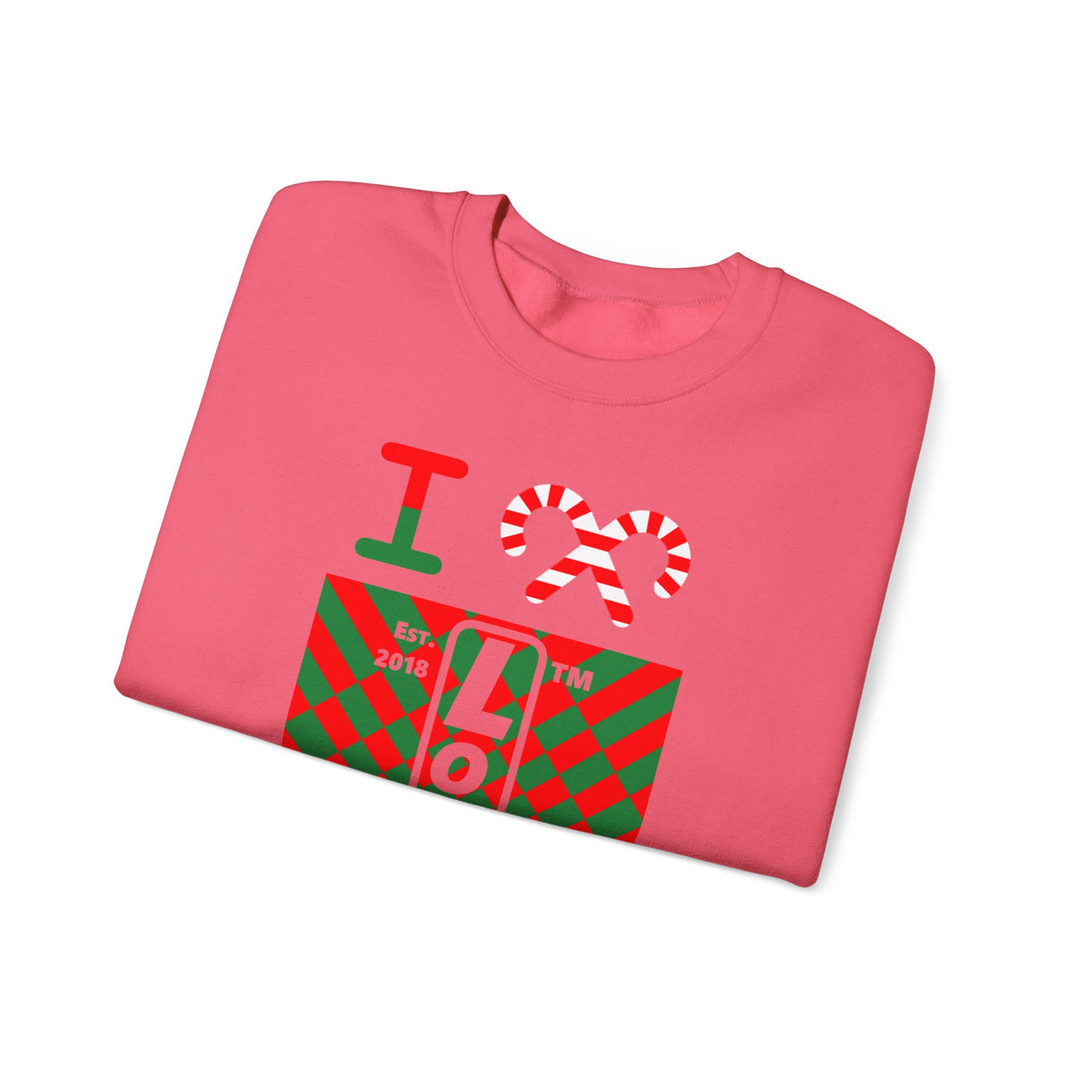 I candy cane LongD Chicago negative upright stylized argyle logo crewneck sweatshirt