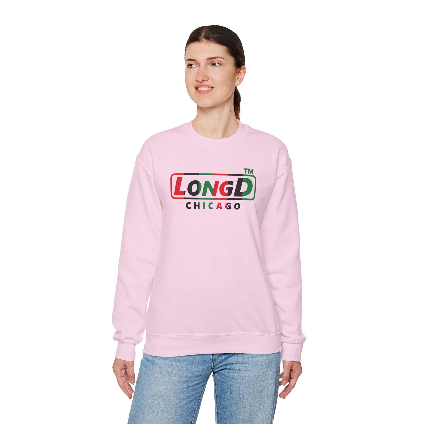 LongD positive vertical 6-striped Chicago logo crewneck sweatshirt (Juneteenth colors)