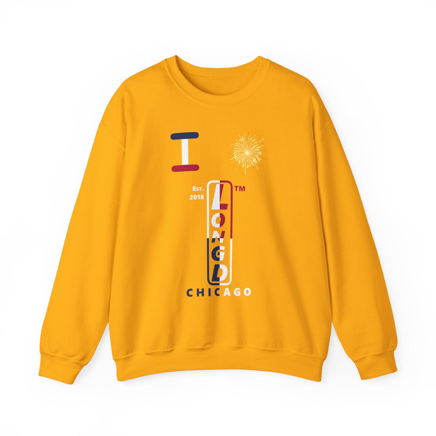 I Burst LongD positive quarters flag Chicago upright logo crewneck sweatshirt