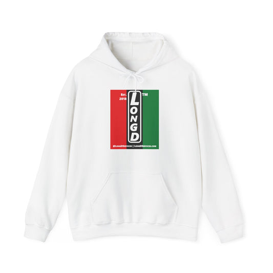 LongD® negative vertical 3-striped upright tag-domain logo hoodie (Juneteenth colors)