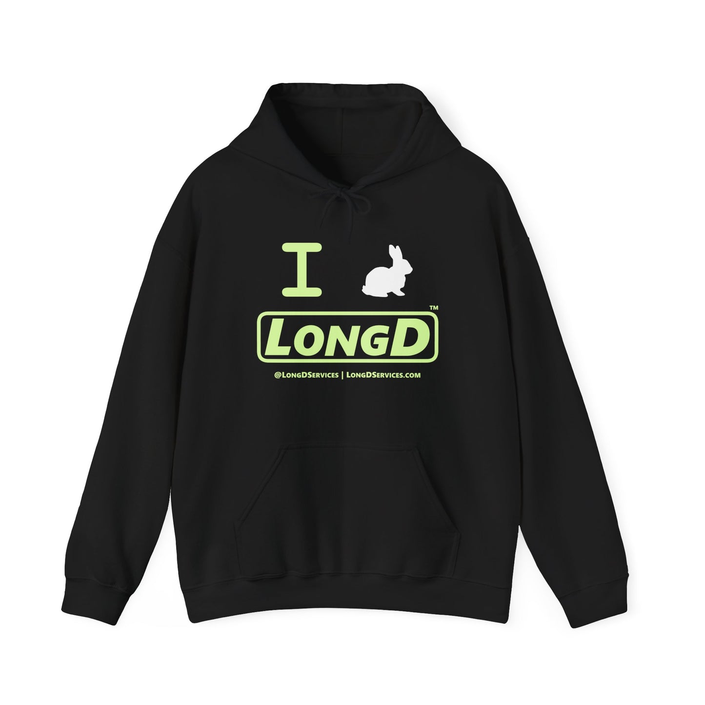 I Bunny LongD® Logo Hoodie Pastel green text (White Easter Bunny)